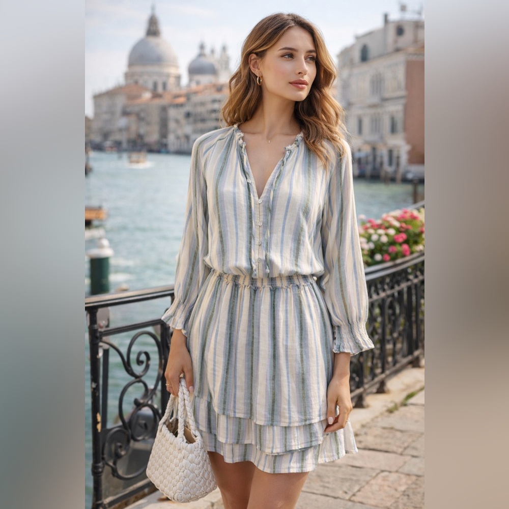 Rails Crystal Catania Stripe Smocked Waist Summer Mini Dress Size M